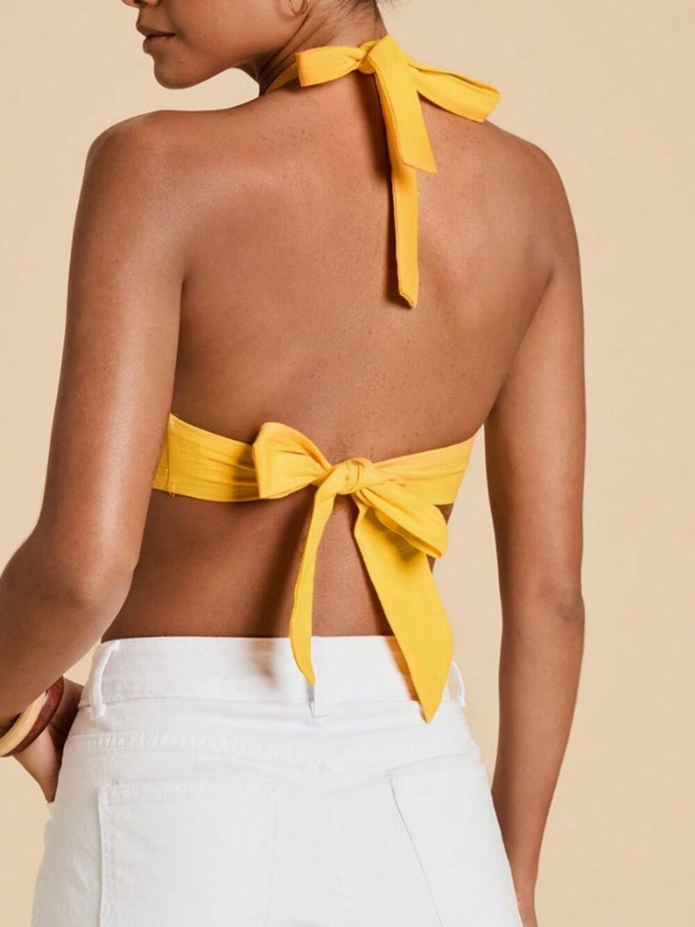 Yellow Sexy Women's Flower Halter Neck Tie Backless Top - Picture 2 of 4